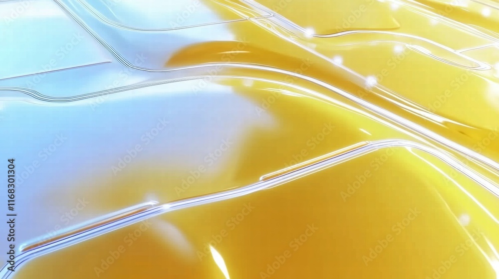 Poster abstract fluid shapes with a glossy finish in yellow and blue tones.