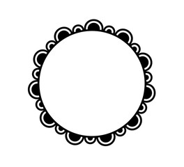 Scalloped edge circle frame. Simple round scalloped border. Fabric lace pattern frame. Repeat cute vintage frill ornament. Texture ribbon. Vector illustration isolated on white background.