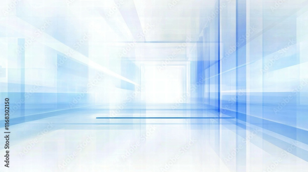 Poster abstract blue and white geometric background with a sense of depth and light.
