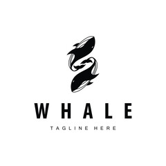 Simple whale logo sea animal silhouette design deep ocean concept big sea animal template illustration