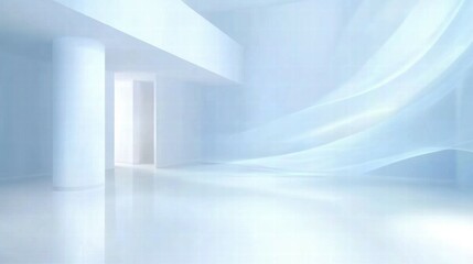 A serene, minimalist interior with soft lighting and flowing textures.