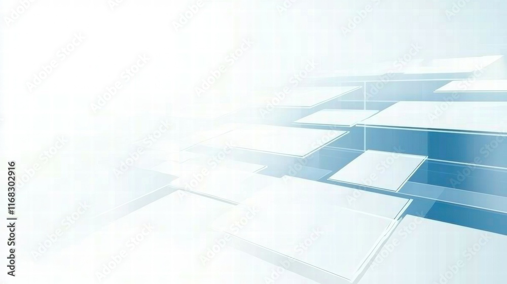 Poster a minimalist abstract background with layered panels in soft blue and white tones.