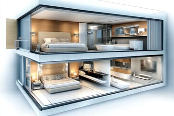 Modern Duplex Apartment Interior Cross-Section