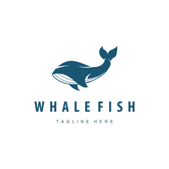 Simple whale logo sea animal silhouette design deep ocean concept big sea animal template illustration