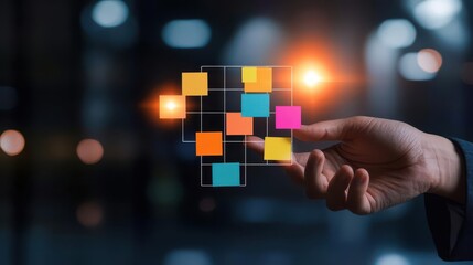 Startup manager creating a priority matrix on a digital dashboard, guiding team focus, focus, prioritization, leadership