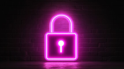 Pink Neon Padlock on Brick Wall