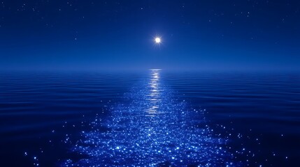 Serene Nightscape: Moonlit Ocean with Sparkling Waters