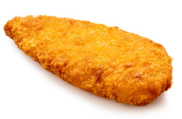 Deep fried crispy fish steak isolated on white, Deep fried Breaded fish isolated on white background With clipping path