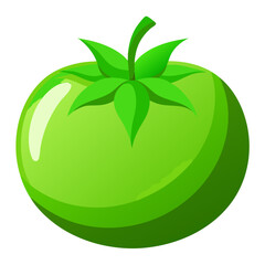 green tomato illustration on white background.
