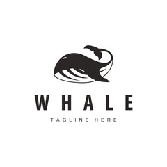Fototapeta premium Simple whale logo sea animal silhouette design deep ocean concept big sea animal template illustration