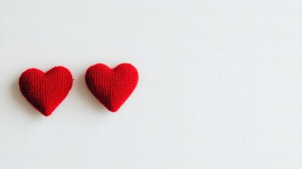Obraz premium Two red knitted hearts on a soft white background