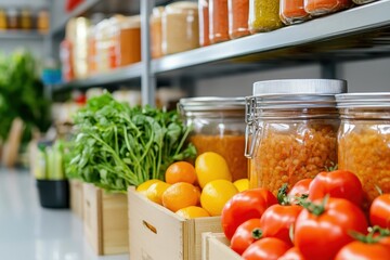 Community Food Pantry Filled with Fresh Produce and Canned Goods for Local Residents in Need