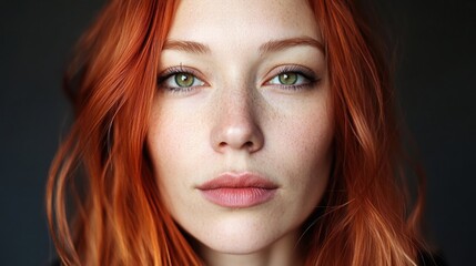 Fototapeta premium Close-up portrait of a woman with striking red hair and green eyes
