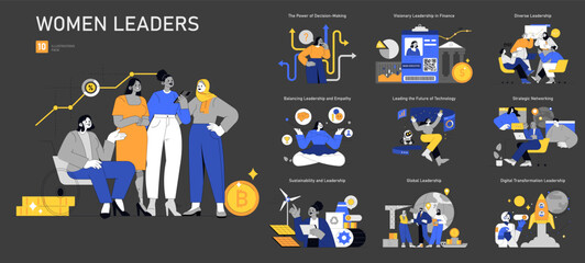 Fototapeta premium Women Leaders. Flat Vector Illustration