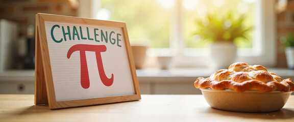 Inviting pie baking challenge display with pie in kitchen, Pi Day celebration