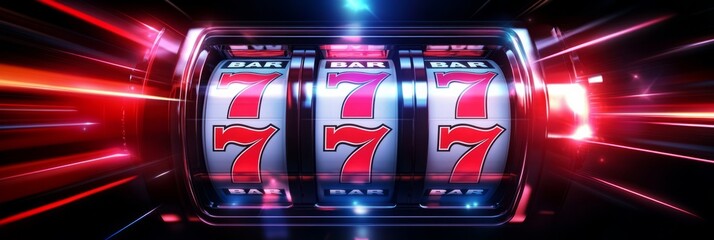 	
Image of a slot machine display in a casino, concept of gambling, gambling addiction, online casino game, banner	
