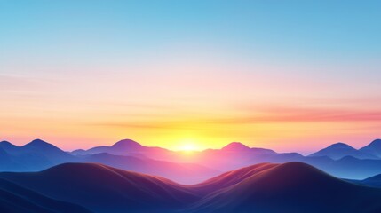 Fototapeta premium Serene sunrise over rolling mountains with a colorful sky.