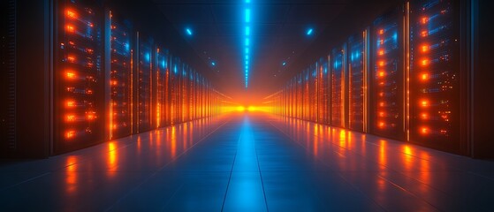 Illuminated server room corridor. (8)