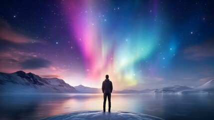 Fototapeta premium Captivating aurora borealis display arctic region nature photography nighttime scenic view natural wonder