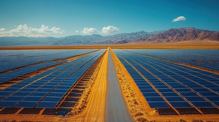 Vast Solar Farm in Desert Landscape: A Sustainable Energy Solution