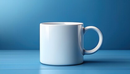 Fototapeta premium A simple, white mug sits on a blue surface, showcasing its clean design against a minimalist background.