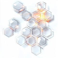 Abstract geometric pattern with translucent hexagons and luminous effects on bright background for modern design projects