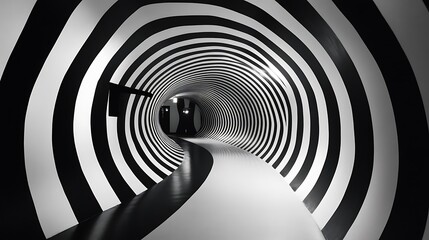 Obraz premium Black and white spiral tunnel interior design.