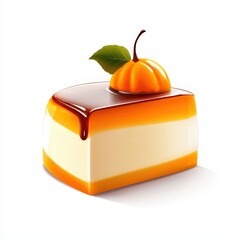 a piece of Thai custard in pumpkin, traditional dessert, oil painting style, rich warm colors, isolated on white background