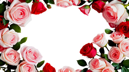 Romantic Rose Wreath: A captivating frame of pink and red roses, perfect for Valentine's Day, wedding invitations, or romantic designs.  