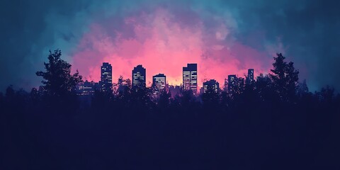 Fototapeta premium urban city silhouette at dusk with soft light gradients in minimal art style 
