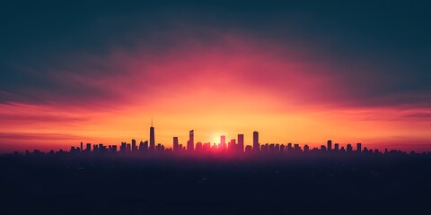 urban city silhouette at dusk with soft light gradients in minimal art style 