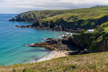 Coast and cliffs of the Celtic Sea near Treen, Cornwall, England, UK