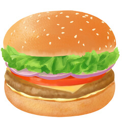 ハンバーガーのイラスト（手書きのラフなタッチ）