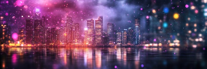 Obraz premium abstract city with modern skyscrapers, glowing technology themes for banners 