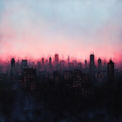 Fototapeta premium big cityscape at twilight, natural colors with glowing urban details and silhouettes 