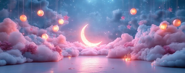 Enchanted Moonlit Cloudscape: A Dreamy Fantasy Landscape