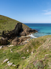 Celtic Sea Coast and cliffs in Nanjizal Beach, Cornwall, England, UK