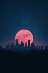 Fototapeta premium silhouette skyline in a minimalistic view under a glowing sunrise Natural colors 