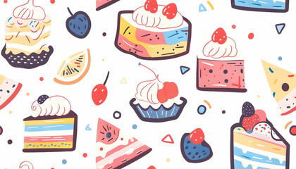 Sweet Treats Illustration: Colorful Cakes and Pastries Background