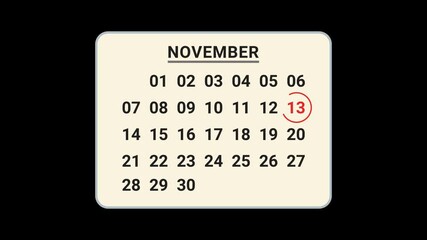 13 November Calendar Date Animation