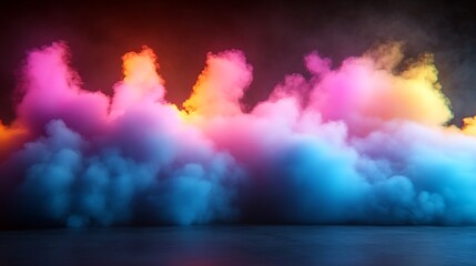 Neon Dreamscape: Vibrant Colored Smoke Clouds in Dark Setting