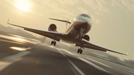 Fototapeta premium Luxury Private Jet on a Runway at Sunset