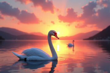 Fototapeta premium Tranquil Sunset with a Swan
