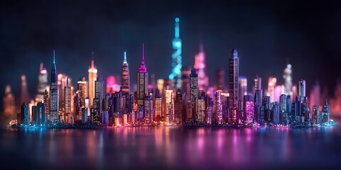 Fototapeta premium big cityscape glowing with smart technology elements, skyscrapers in vibrant light 