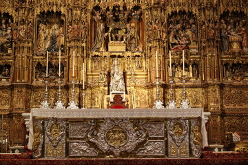 Silver altar in the Cathedral of Seville, Andalusia, Spain  