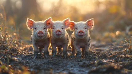 cute piglets standing on the ground