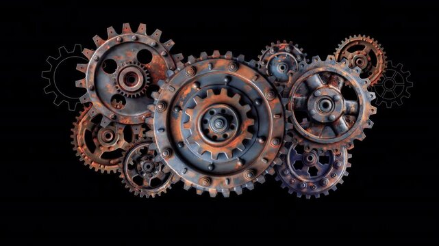 Old rusty gears in constant motion.. You Can Place The Element On Any Background Or Picture.	
