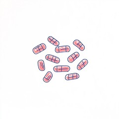 Scattered Pink Capsules: A Clean Vector Illustration. AI Generated