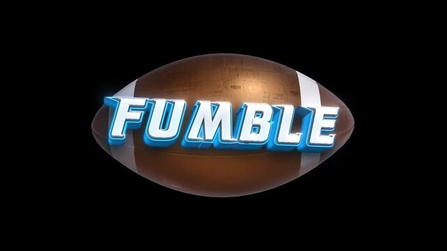american football fumble 3d text pop in, suitable for editing and broadcasting