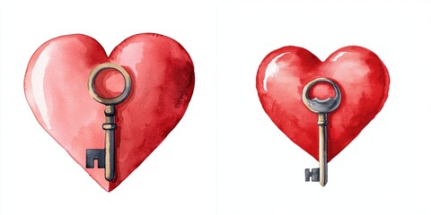 Valentine emotion concept. Hearts with keys symbolizing love and connection.